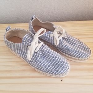 Blue and white striped espadrilles